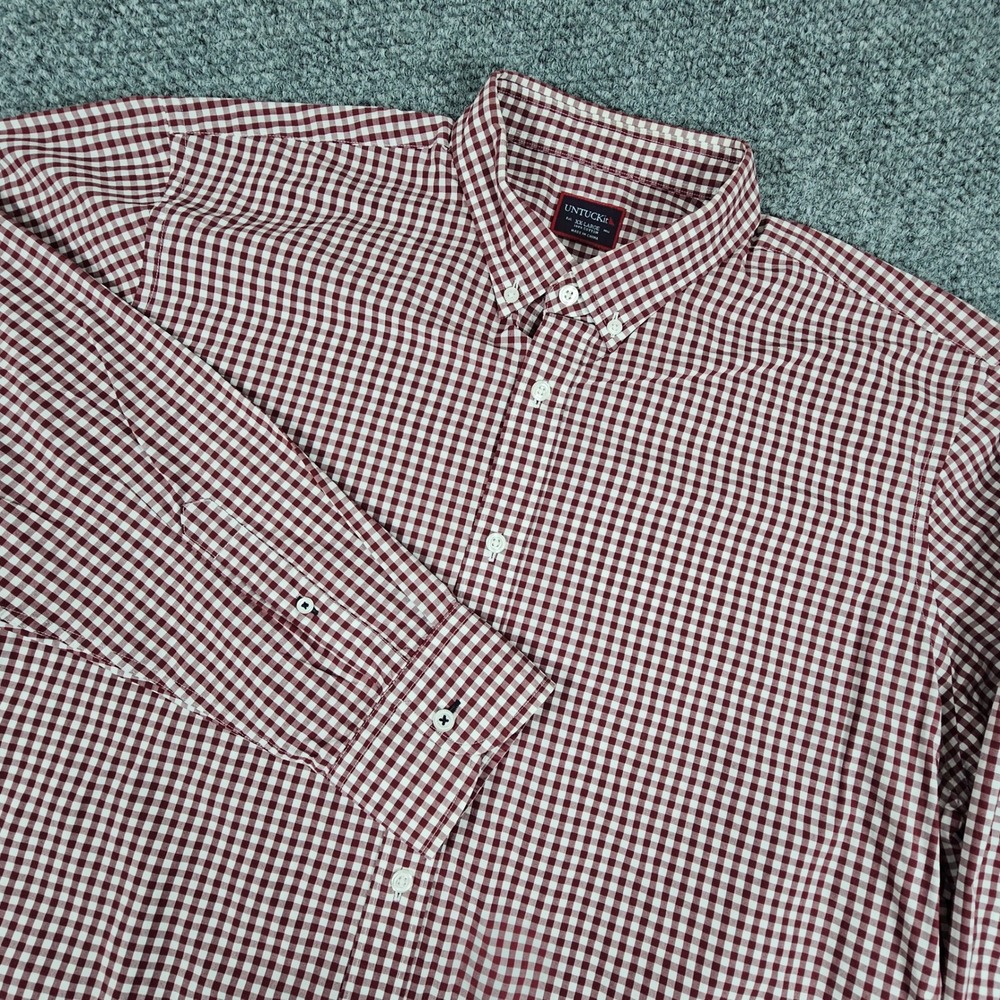 UNTUCKit XXL Burgundy Gingham Check Button Down Long Sleeve Shirt